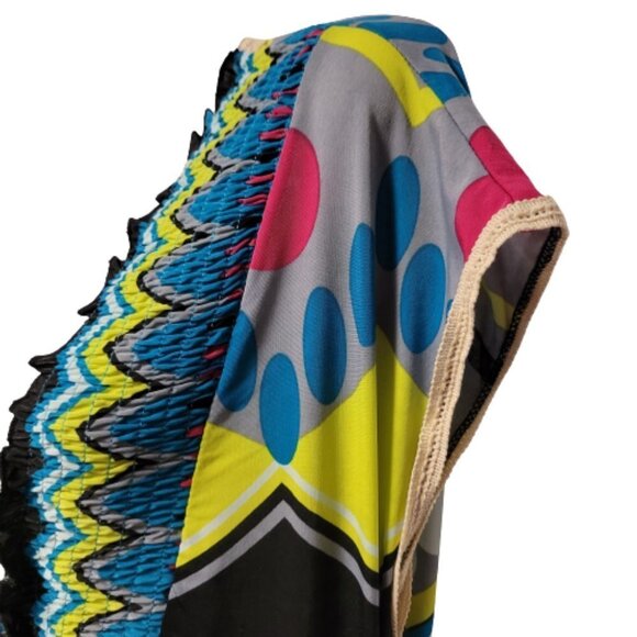 SUMMER Blue Maxi Cover up Abstract Print Cap Sleeve Casual Comfy Long Dress - Picture 5 of 12